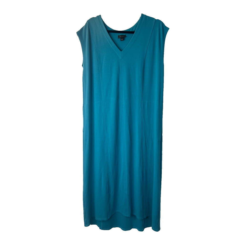 J. Jill Wearever Collection Dress Size M Teal We Double Face Jersey Knit V-Neck